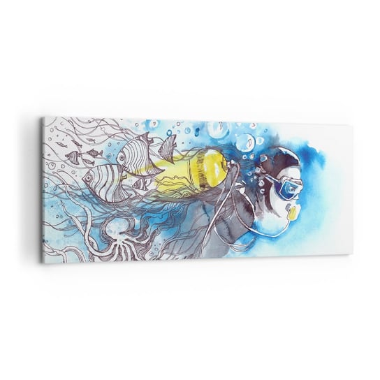 Obraz na płótnie - Wielki błękit - 120x50cm - Nurkowanie Ryba Sport - Nowoczesny obraz na ścianę do salonu do sypialni ARTTOR ARTTOR
