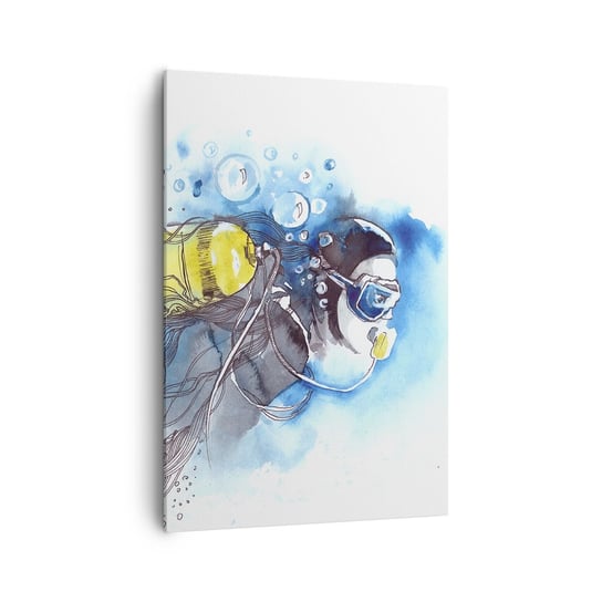 Obraz na płótnie - Wielki błękit - 70x100cm - Nurkowanie Ryba Sport - Nowoczesny foto obraz w ramie do salonu do sypialni ARTTOR ARTTOR