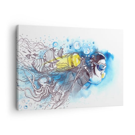 Obraz na płótnie - Wielki błękit - 70x50cm - Nurkowanie Ryba Sport - Nowoczesny Canvas obraz do salonu do sypialni ARTTOR ARTTOR