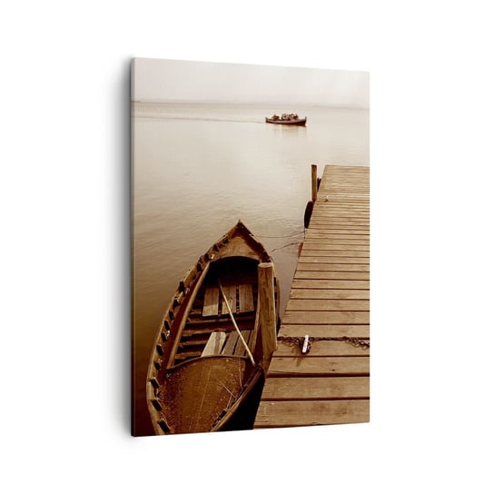 Obraz na płótnie - Wielki spokój - 50x70cm - Krajobraz Jezioro Drewniany Pomost - Nowoczesny Canvas obraz do salonu do sypialni ARTTOR ARTTOR