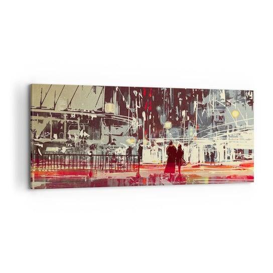 Obraz na płótnie - Wielkomiejska przeprawa - 100x40cm - Miasto Architektura Nocne Życie - Nowoczesny foto obraz w ramie do salonu do sypialni ARTTOR ARTTOR