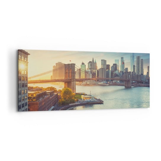 Obraz na płótnie - Wielkomiejski świt - 120x50cm - Nowy Jork Miasto Most Brookliński - Nowoczesny obraz na ścianę do salonu do sypialni ARTTOR ARTTOR