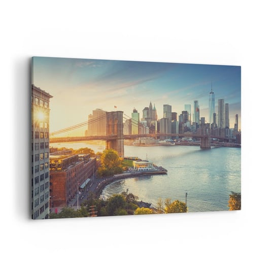 Obraz na płótnie - Wielkomiejski świt - 120x80cm - Nowy Jork Miasto Most Brookliński - Nowoczesny obraz na ścianę do salonu do sypialni ARTTOR ARTTOR