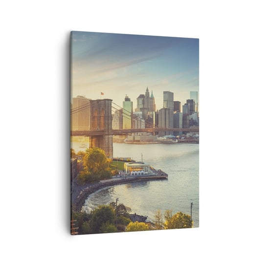 Obraz na płótnie - Wielkomiejski świt - 50x70cm - Nowy Jork Miasto Most Brookliński - Nowoczesny Canvas obraz do salonu do sypialni ARTTOR ARTTOR