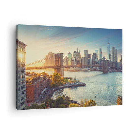 Obraz na płótnie - Wielkomiejski świt - 70x50cm - Nowy Jork Miasto Most Brookliński - Nowoczesny Canvas obraz do salonu do sypialni ARTTOR ARTTOR