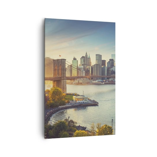 Obraz na płótnie - Wielkomiejski świt - 80x120cm - Nowy Jork Miasto Most Brookliński - Nowoczesny obraz na ścianę do salonu do sypialni ARTTOR ARTTOR