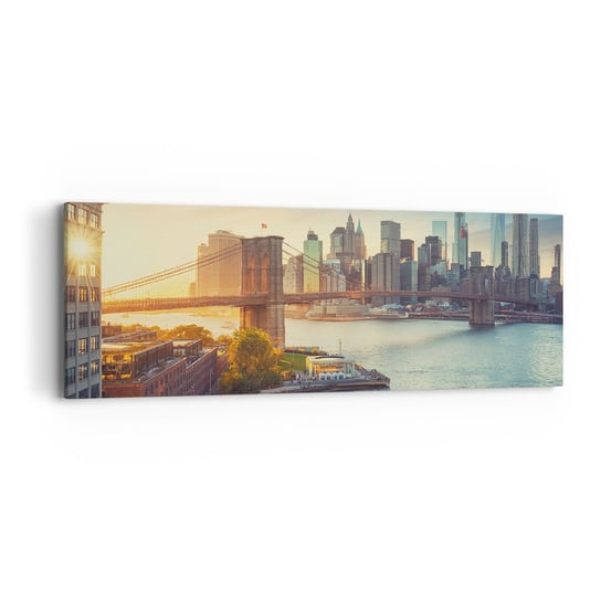 Obraz na płótnie - Wielkomiejski świt - 90x30cm - Nowy Jork Miasto Most Brookliński - Nowoczesny Canvas obraz do salonu do sypialni ARTTOR ARTTOR