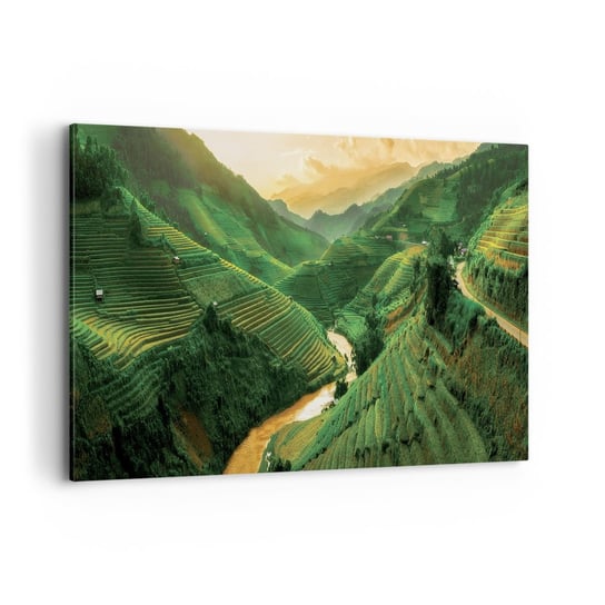 Obraz na płótnie - Wietnamska dolina - 100x70cm - Pola Ryżowe Azja Krajobraz - Nowoczesny foto obraz w ramie do salonu do sypialni ARTTOR ARTTOR