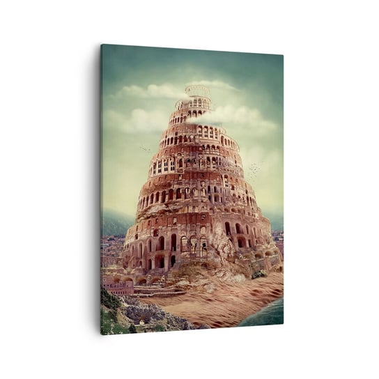 Obraz na płótnie - Wieża Babel - 50x70cm - Wieża Babel Religia - Nowoczesny Canvas obraz do salonu do sypialni ARTTOR ARTTOR