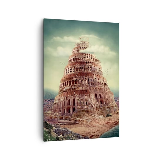 Obraz na płótnie - Wieża Babel - 70x100cm - Wieża Babel Religia - Nowoczesny foto obraz w ramie do salonu do sypialni ARTTOR ARTTOR
