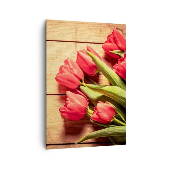 Obraz na płótnie - Wiosenne wyznanie - 70x100cm - Kwiaty Tulipany Bukiet Kwiatów - Nowoczesny foto obraz w ramie do salonu do sypialni ARTTOR ARTTOR