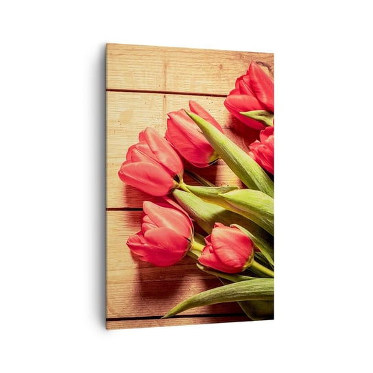Obraz na płótnie - Wiosenne wyznanie - 80x120cm - Kwiaty Tulipany Bukiet Kwiatów - Nowoczesny obraz na ścianę do salonu do sypialni ARTTOR ARTTOR