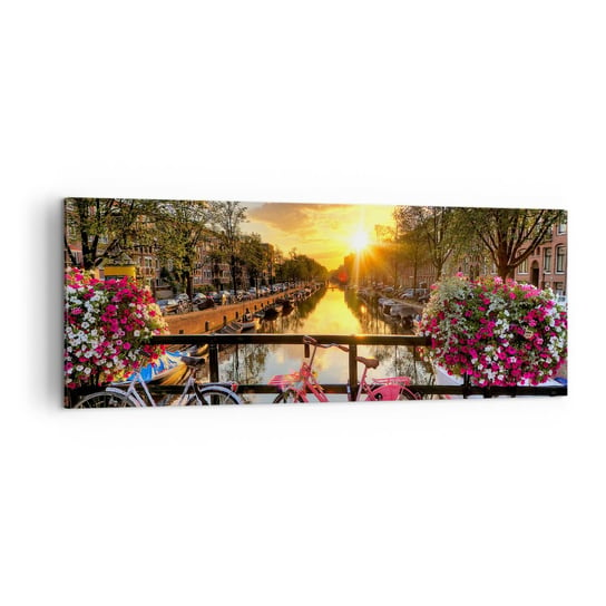 Obraz na płótnie - Wiosenny poranek w Amsterdamie - 140x50cm - Miasto Amsterdam Architektura - Nowoczesny Canvas obraz do salonu do sypialni ARTTOR ARTTOR