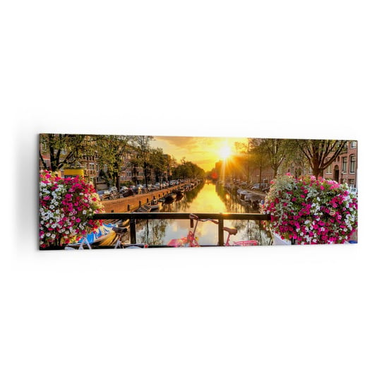 Obraz na płótnie - Wiosenny poranek w Amsterdamie - 160x50cm - Miasto Amsterdam Architektura - Nowoczesny foto obraz w ramie do salonu do sypialni ARTTOR ARTTOR