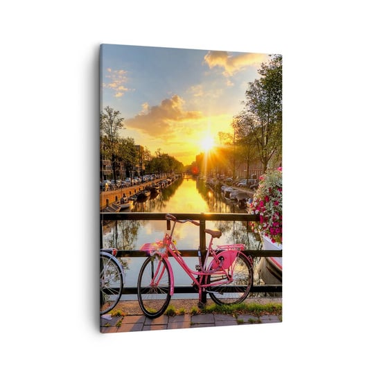 Obraz na płótnie - Wiosenny poranek w Amsterdamie - 50x70cm - Miasto Amsterdam Architektura - Nowoczesny Canvas obraz do salonu do sypialni ARTTOR ARTTOR