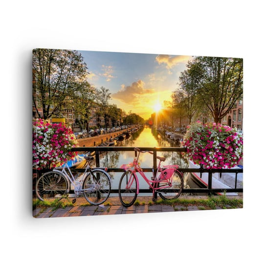 Obraz na płótnie - Wiosenny poranek w Amsterdamie - 70x50cm - Miasto Amsterdam Architektura - Nowoczesny Canvas obraz do salonu do sypialni ARTTOR ARTTOR