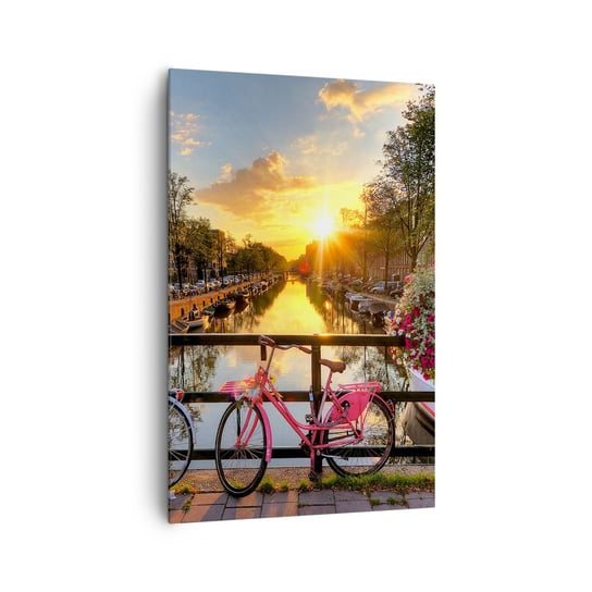 Obraz na płótnie - Wiosenny poranek w Amsterdamie - 80x120cm - Miasto Amsterdam Architektura - Nowoczesny obraz na ścianę do salonu do sypialni ARTTOR ARTTOR