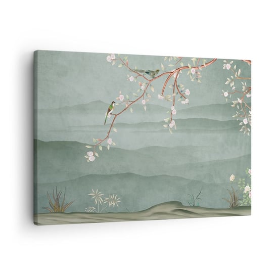 Obraz na płótnie - Wiosna, ach, to ty - 70x50cm - Pastelowy Ptaki Kwiaty - Nowoczesny Canvas obraz do salonu do sypialni ARTTOR ARTTOR