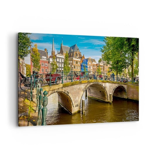 Obraz na płótnie - Wiosna nad kanałem - 120x80 cm - Obraz nowoczesny - Miasto, Amsterdam, Architektura, Holandia, Most - AA120x80-3173 ARTTOR