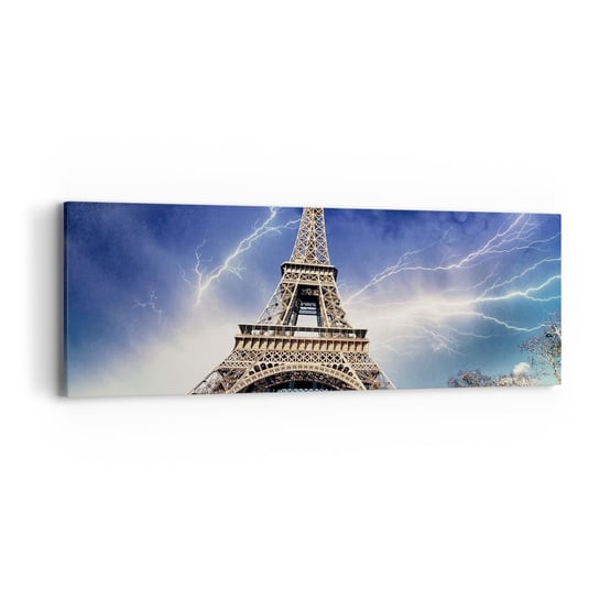 Obraz na płótnie - Władczyni burz - 90x30cm - Miasto Paryż Wieża Eiffla - Nowoczesny Canvas obraz do salonu do sypialni ARTTOR ARTTOR