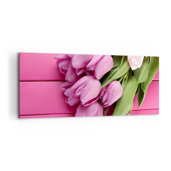 Obraz na płótnie - Właśnie dla ciebie - 100x40cm - Kwiaty Tulipany Bukiet Kwiatów - Nowoczesny foto obraz w ramie do salonu do sypialni ARTTOR ARTTOR
