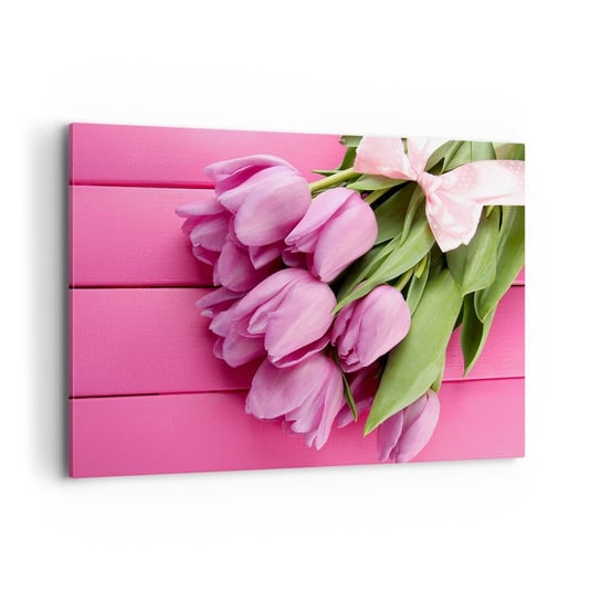 Obraz na płótnie - Właśnie dla ciebie - 100x70cm - Kwiaty Tulipany Bukiet Kwiatów - Nowoczesny foto obraz w ramie do salonu do sypialni ARTTOR ARTTOR