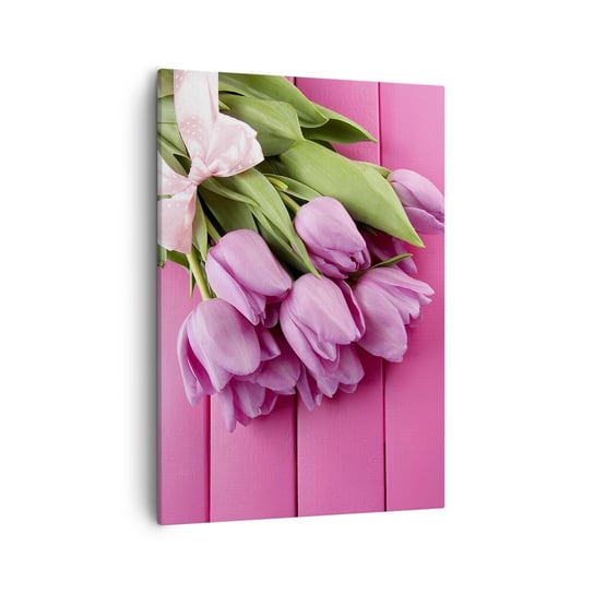 Obraz na płótnie - Właśnie dla ciebie - 50x70cm - Kwiaty Tulipany Bukiet Kwiatów - Nowoczesny Canvas obraz do salonu do sypialni ARTTOR ARTTOR