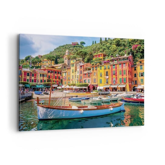 Obraz na płótnie - Włoskie przedpołudnie - 120x80cm - Architektura Portofino Włochy - Nowoczesny obraz na ścianę do salonu do sypialni ARTTOR ARTTOR