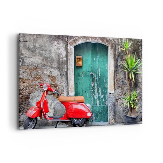 Obraz na płótnie - Włoskie wakacje - 120x80cm - Motoryzacja Skuter Włochy - Nowoczesny obraz na ścianę do salonu do sypialni ARTTOR ARTTOR