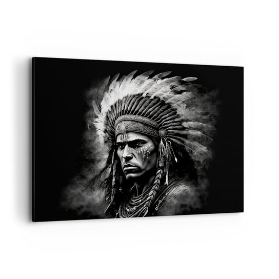 Obraz na płótnie - Wódz i wojownik - 120x80cm - Indianin Plemiona Etniczny - Nowoczesny obraz na ścianę do salonu do sypialni ARTTOR ARTTOR