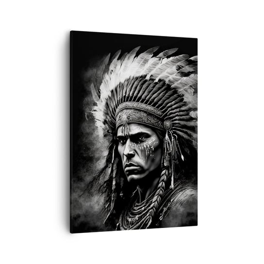 Obraz na płótnie - Wódz i wojownik - 50x70cm - Indianin Plemiona Etniczny - Nowoczesny Canvas obraz do salonu do sypialni ARTTOR ARTTOR