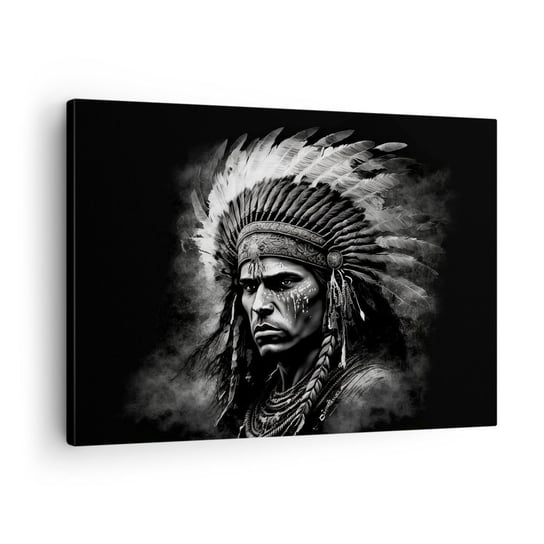 Obraz na płótnie - Wódz i wojownik - 70x50cm - Indianin Plemiona Etniczny - Nowoczesny Canvas obraz do salonu do sypialni ARTTOR ARTTOR