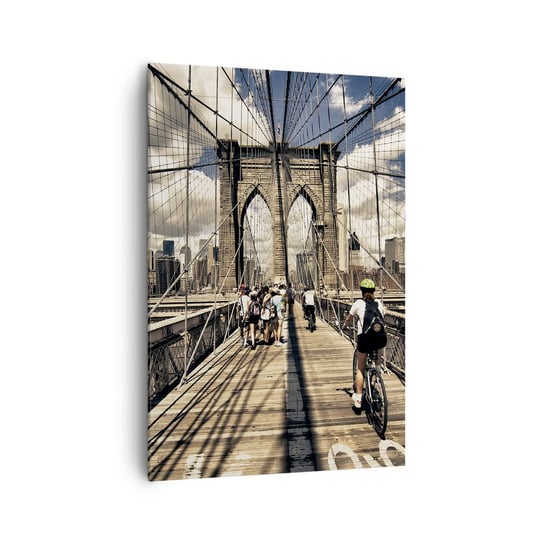 Obraz na płótnie - Wprost do serca miasta - 70x100cm - Most Brookliński Nowy Jork Miasto - Nowoczesny foto obraz w ramie do salonu do sypialni ARTTOR ARTTOR
