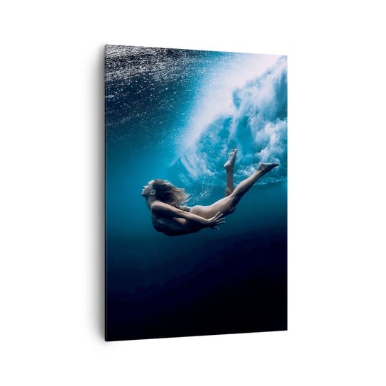 Obraz na płótnie - Współczesna syrena - 70x100cm - Kobieta Nurkowanie Morze - Nowoczesny foto obraz w ramie do salonu do sypialni ARTTOR ARTTOR