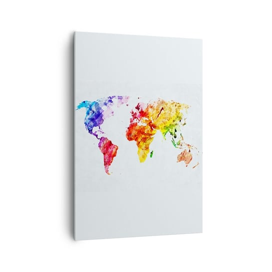 Obraz na płótnie - Wszystkie barwy świata - 70x100cm - Mapa Świata Grafika Kontynenty - Nowoczesny foto obraz w ramie do salonu do sypialni ARTTOR ARTTOR