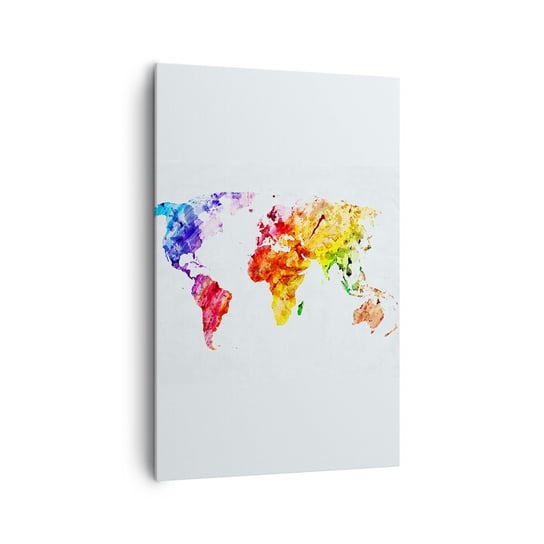 Obraz na płótnie - Wszystkie barwy świata - 80x120cm - Mapa Świata Grafika Kontynenty - Nowoczesny obraz na ścianę do salonu do sypialni ARTTOR ARTTOR
