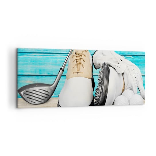 Obraz na płótnie - Wszystko gotowe - 100x40cm - Golf Sport Buty Golfisty - Nowoczesny foto obraz w ramie do salonu do sypialni ARTTOR ARTTOR