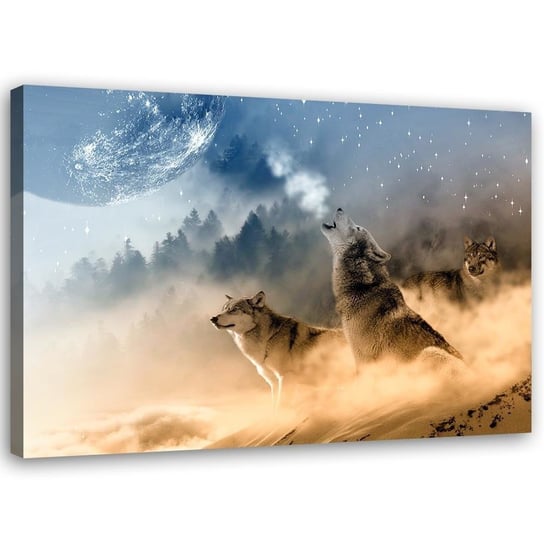 Obraz na płótnie, Wyjące wilki pejzaż - 100x70 Inna marka
