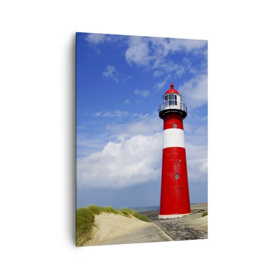 Obraz na płótnie - Wymarzona samotnia - 70x100cm - Krajobraz Latarnia Morska Holandia - Nowoczesny foto obraz w ramie do salonu do sypialni ARTTOR ARTTOR