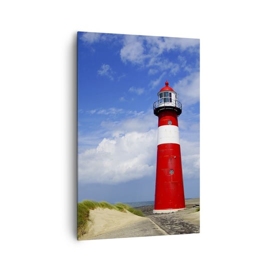Obraz na płótnie - Wymarzona samotnia - 80x120cm - Krajobraz Latarnia Morska Holandia - Nowoczesny obraz na ścianę do salonu do sypialni ARTTOR ARTTOR