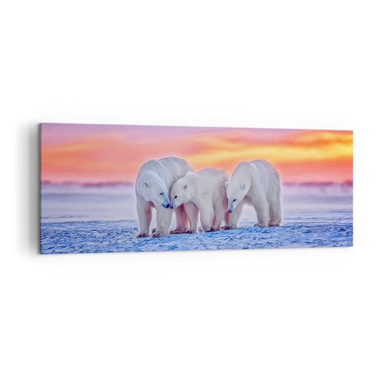 Obraz na płótnie - Wystarczy rodzinne ciepło - 140x50cm - Zwierzęta Niedźwiedź Polarny Śnieg - Nowoczesny Canvas obraz do salonu do sypialni ARTTOR ARTTOR