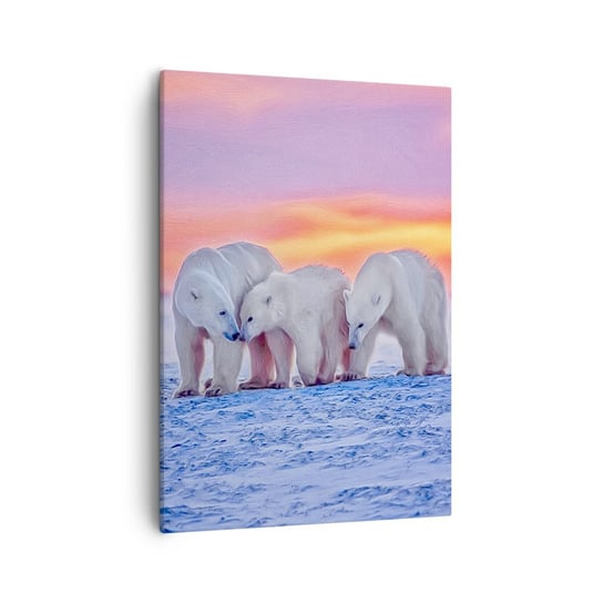 Obraz na płótnie - Wystarczy rodzinne ciepło - 50x70cm - Zwierzęta Niedźwiedź Polarny Śnieg - Nowoczesny Canvas obraz do salonu do sypialni ARTTOR ARTTOR
