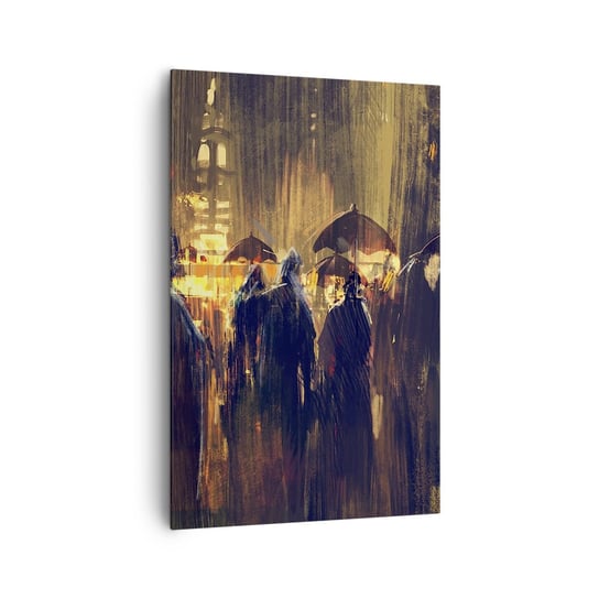 Obraz na płótnie - Wyznawcy deszczu - 80x120cm - Miasto Ludzie  Parasol - Nowoczesny obraz na ścianę do salonu do sypialni ARTTOR ARTTOR
