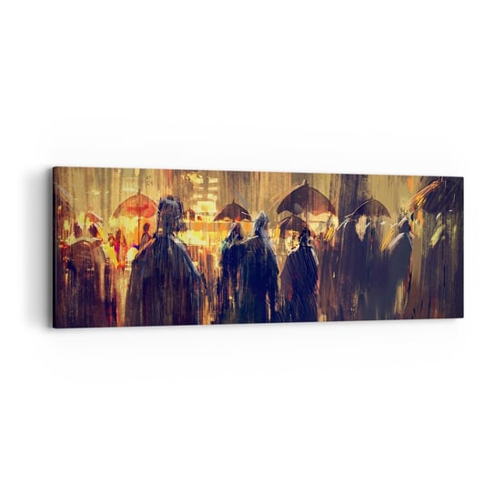 Obraz na płótnie - Wyznawcy deszczu - 90x30cm - Miasto Ludzie  Parasol - Nowoczesny Canvas obraz do salonu do sypialni ARTTOR ARTTOR