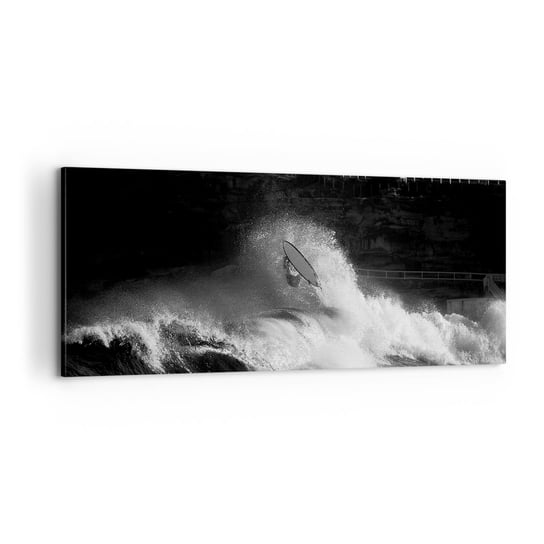 Obraz na płótnie - Wyzwanie przyjęte! - 100x40cm - Surfing Fala Sporty Wodne - Nowoczesny foto obraz w ramie do salonu do sypialni ARTTOR ARTTOR