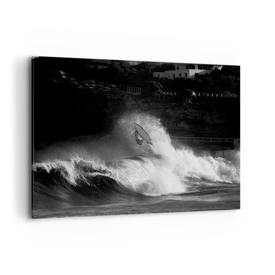 Obraz na płótnie - Wyzwanie przyjęte! - 100x70cm - Surfing Fala Sporty Wodne - Nowoczesny foto obraz w ramie do salonu do sypialni ARTTOR ARTTOR