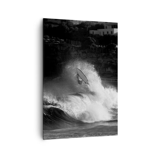 Obraz na płótnie - Wyzwanie przyjęte! - 70x100cm - Surfing Fala Sporty Wodne - Nowoczesny foto obraz w ramie do salonu do sypialni ARTTOR ARTTOR