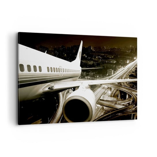 Obraz na płótnie - Wzlecieć w noc - 120x80cm - Samolot Miasto Motoryzacja - Nowoczesny obraz na ścianę do salonu do sypialni ARTTOR ARTTOR