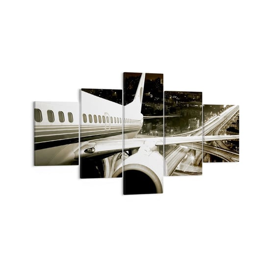 Obraz na płótnie - Wzlecieć w noc - 125x70 cm - Obraz nowoczesny - Samolot, Miasto, Motoryzacja, Podróże, Lot - EA125x70-0180 ARTTOR