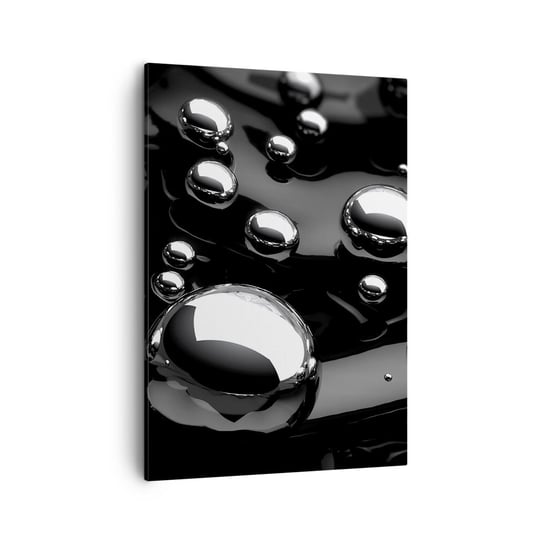 Obraz na płótnie - Z czarnej toni - 50x70cm - Abstrakcja Chromowane Kule 3D - Nowoczesny Canvas obraz do salonu do sypialni ARTTOR ARTTOR